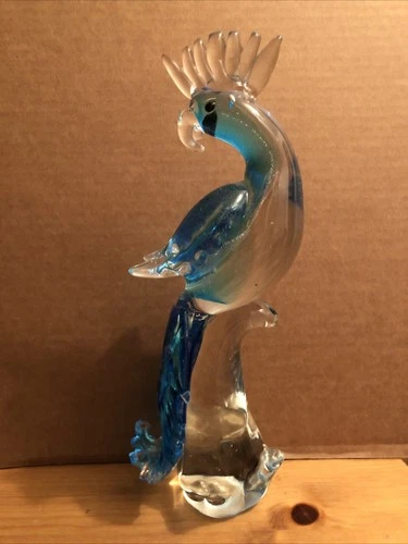 Vintage Murano Hand Blown Heavy Art Glass 12” Cockatoo/Parrot Sculpture