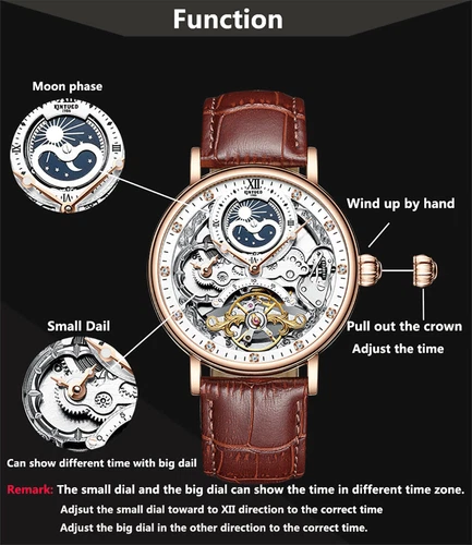 KINYUED Skelett Tourbillon Mondphase Mechanische Uhr Luxus Herren Diamant Uhr - Bild 6 von 22
