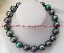 Beautiful 12mm Rainbow Black Round South Sea Shell Pearl Beads Necklace 20"
