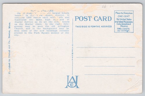 Postcard Boston Massachusetts Hotel Statier - Picture 2 of 2