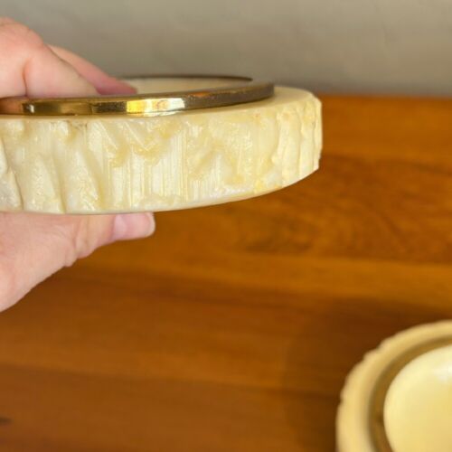 Vintage Alabaster Candle Holders Set or Ashtray Elegant Home Decor Stone - Picture 5 of 6