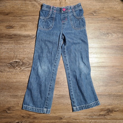 Jumping Beans Girls 6X Blue Jeans Denim Pants Adjustable Waist Pink Stitching