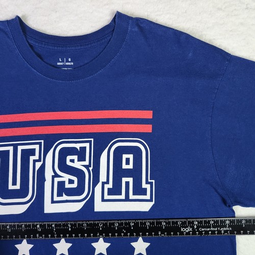 USA America T-shirt Large Blue Colorful Patriotic Graphic Crew Neck Tee Unisex - Picture 5 of 6