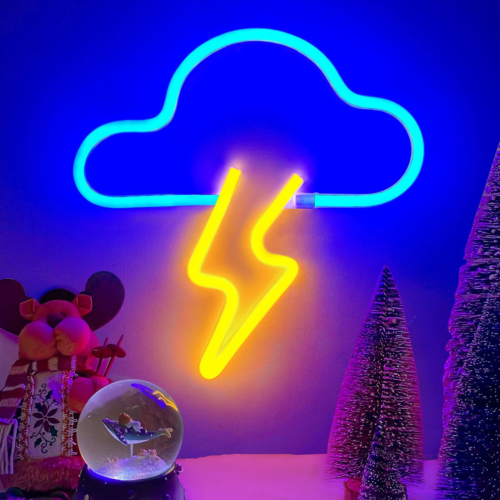 Neon Sign LED Cloud Lightning Neon Signs for Wall Decor Hanging Neon Light Ba...-image