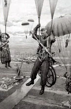 WW2 Picture Photo German paratroopers Fallschirmjäger descend with Bike 3313