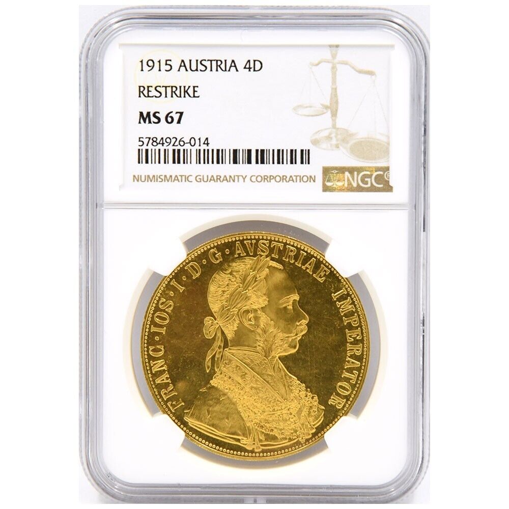 コレクション 1915 Austria Ducat MS68 NGC Austria 1915 Gold 4 Ducat Restrike KM-2276 NGC MS-68 (AGW