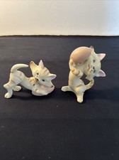 Set Of 2 Vintage Mid Century Cat Figures Playing With Football