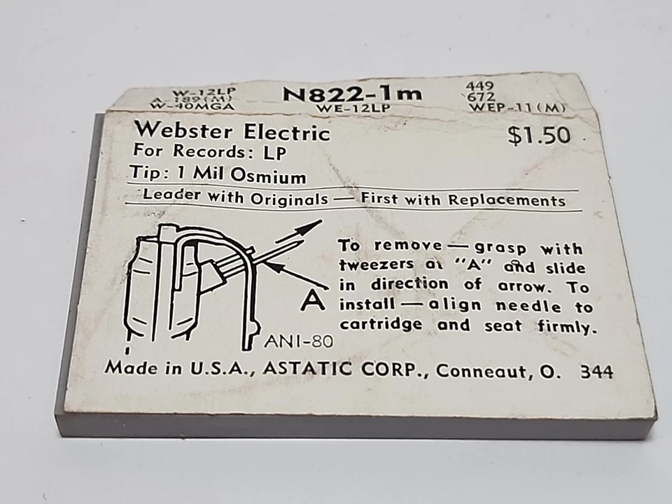 NEW Astatic N822-1m Stylus Needle (W-12LP, a -189m, W-40 MGA, wew-12LP +) JBtr34 - Image 2 of 2