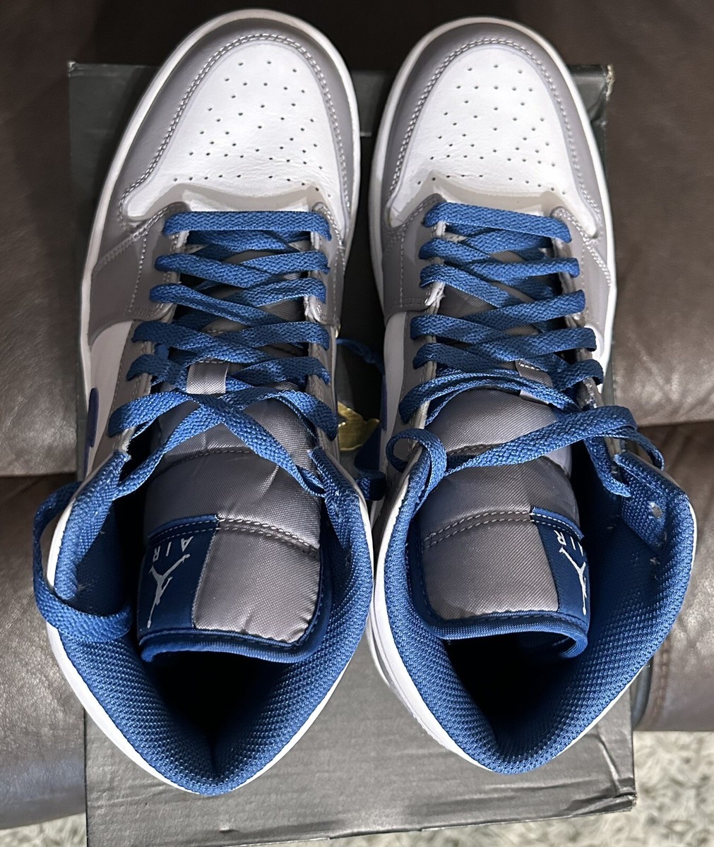 大人気!! NIKE ★ Jordan 1 Mid Cement Grey True Blue ★ Nike Air Jordan 1 Mid Cement Grey True Blue Men AJ1 Size 10