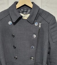 Rare - Burberry London Ladies Wool Blend Double Button Grey 3/4 Trench Coat Uk14
