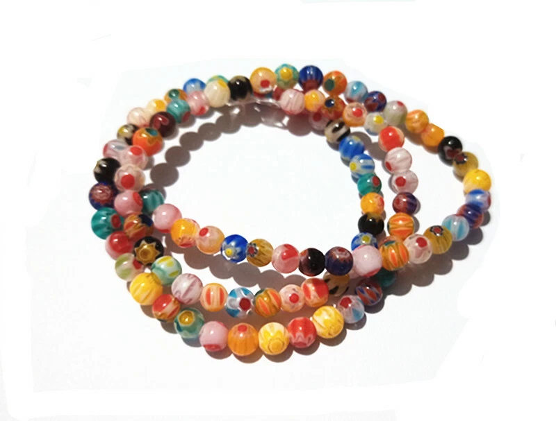 40pz misti perline tondo vetro lampwork millefiore 4mm colore vari