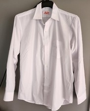 Reina Camisa de Vestir Para Hombre Manga Larga Formales Blanco Puro Size 16