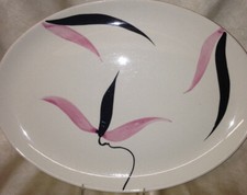 STETSON STT299 PINK  BLACK LEAVES OVAL SERVING PLATTER 13 3/4" COUPE SMOOTH