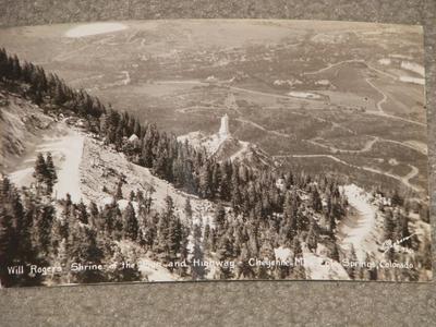 RPPC, Will Rogers Shrine & Higway-Cheyenne Mt., Colorado Springs, by Sanborn