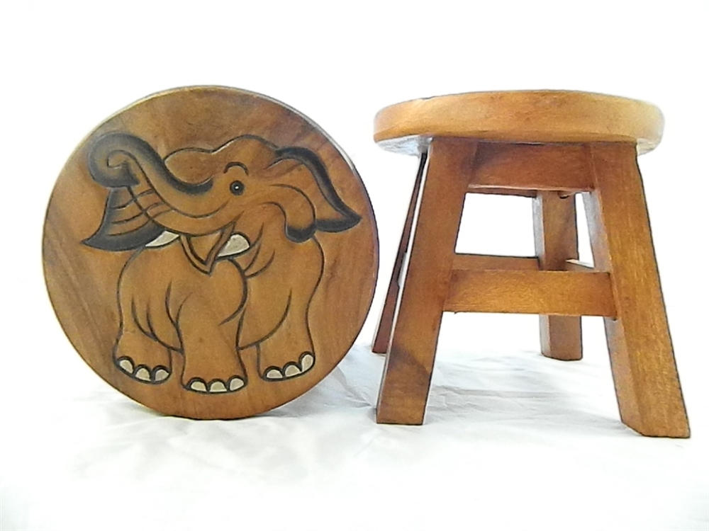 Childs Childrens Wooden Stool - Elephant Natural Step Stool
