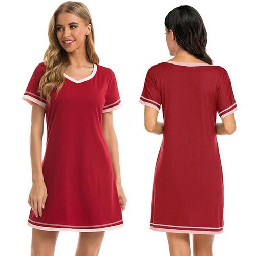Camicia da notte donna manica corta maglietta pigiama camicia da notte rayon nightwear - Foto 3 di 18