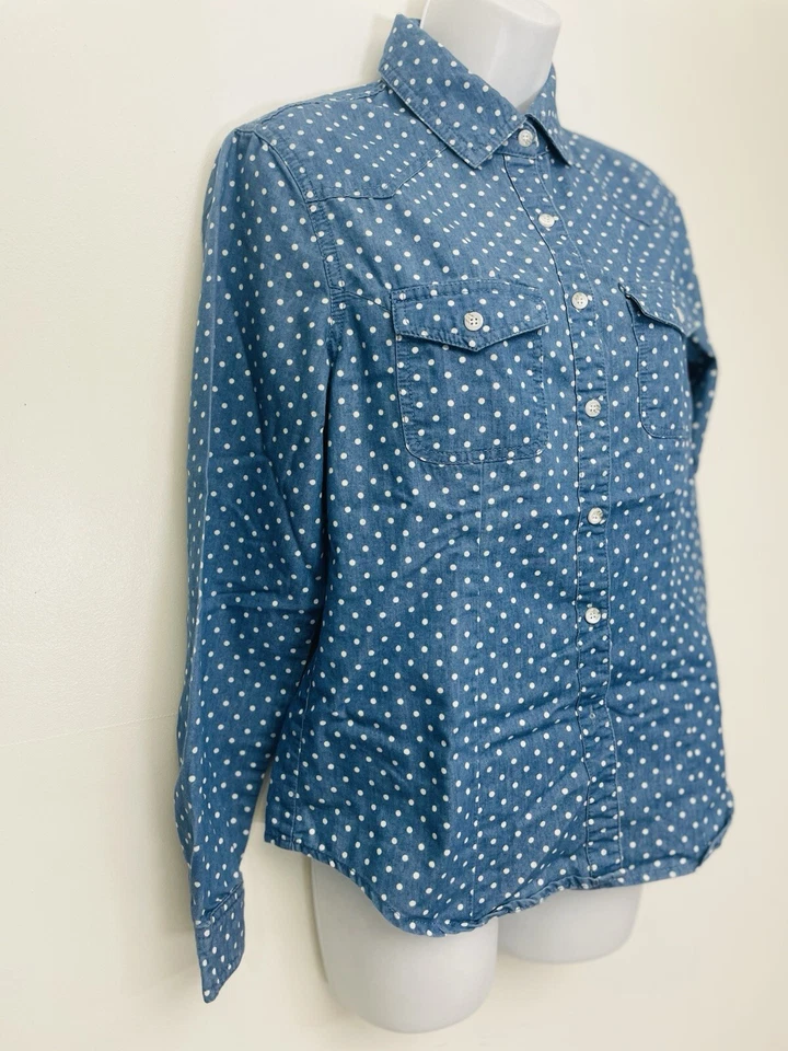 Camisa vaquera a lunares con botones cuello punta talla S Allegra K para mujer Foto 3 de 4