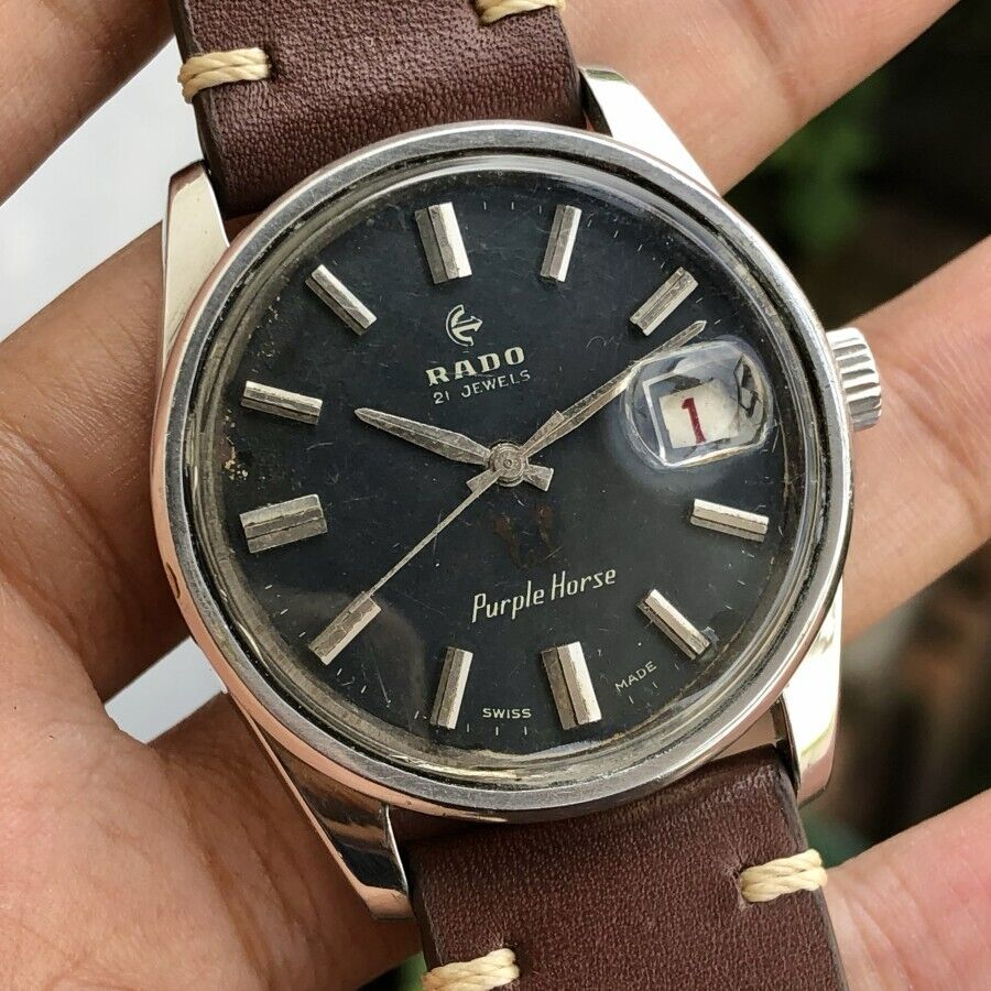 RARE Rado Purple Horse Black Dial Manual Winding Swiss Made RARE Rado Purple Horse Black Dial Manual Winding Swiss Made