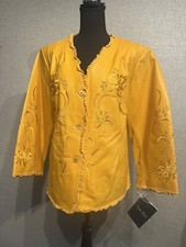 Jerry Lewis Sz 1xl Women’s Dark Yellow Embroidered Leather Jacket Coat