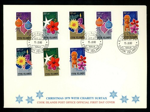 Postal History Cook Islands Large FDC #B76-B79 , CB1-CB4 Christmas flowers 1979 - Picture 1 of 2