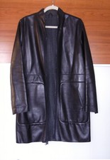 Nine West Womens Size M Black Leather Long Sleeve Zipper Trench Coat Designer