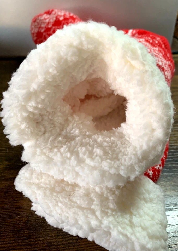 Meias de fundo antiderrapantes aconchegantes Sherpa * Design de inverno vermelho/branco * Feminino 9-11 * Novo com etiquetas - Imagem 4 de 4