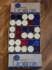 Vintage Beacon Poker Chips 3 Boxes of 100 Interlocking Plastic Red White Blue