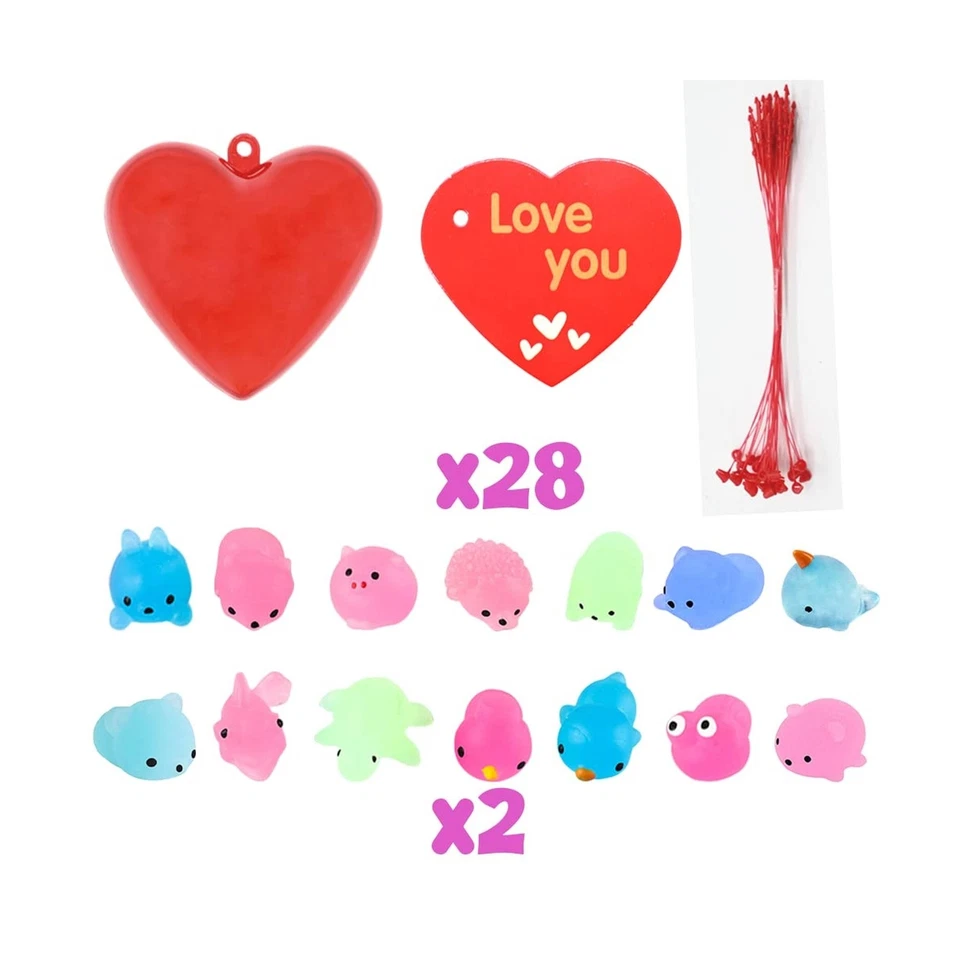 28 PIEZAS Tarjetas de Regalo de San Valentín con Juguete Squishy Kawaii Mochi, Brillan en la Oscuridad... Foto 4 de 4