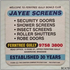 Jayee Screens Upper Ferntree Gully Bowls Club 2000 Coaster (B478)