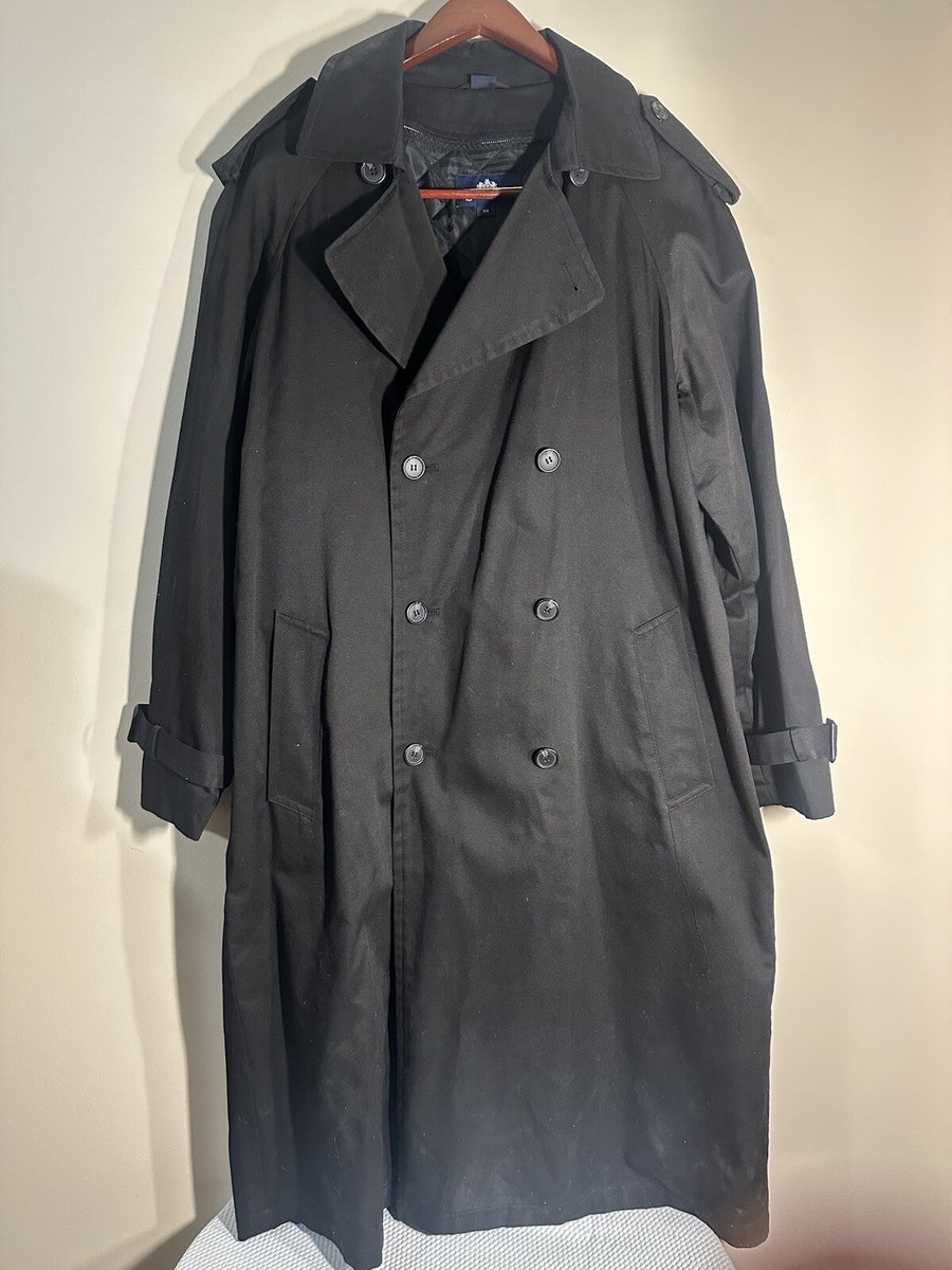 Stafford Mens Black Size 40 Double Breasted Zipper Lined Trench
