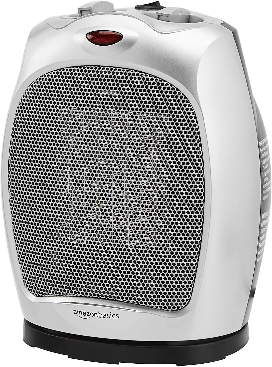 Amazon Basics 1500W Oscillating Ceramic Heater with Adjustable Thermostat, Silve