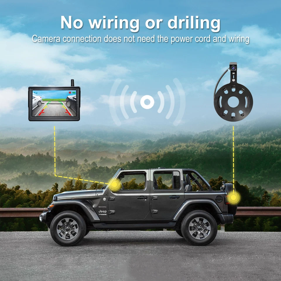 Wireless Backup Camera 1080P Monitor for Jeep Wrangler Spare Tire Mount 2007-18 - Image 3 of 4