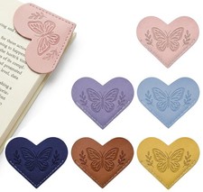Leather Heart Bookmarks for Women - 6 Pcs Butterfly Embossed Corner