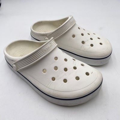 Crocs Crocband Platform Clog Sandals Mens 6 Women 8 White Navy Sporty Chunky New