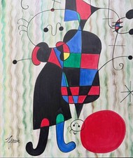 ⁠Original Ölgemälde im Stil von Joan Miró, Surrealismus signiert gerahmt 50x60cm