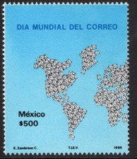 México 1988 SG1900 MNH Día Mundial del Correo. Mapa