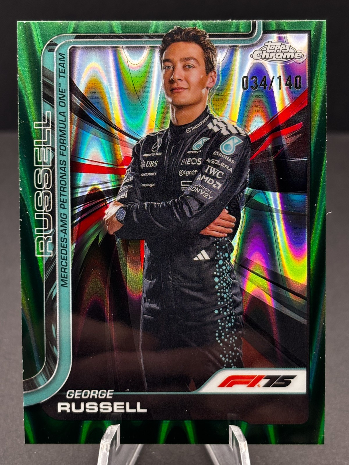 2025 Topps Chrome F1 George Russell #7 Forest Green RayWave /140