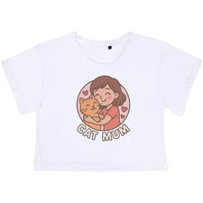 'Cat Mum' Women's Cotton Crop Tops (CO054173)