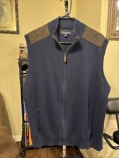 Roundtree Yorke Sweater Vest Men s Size XL Blue Knit Full Zip Pockets
