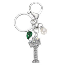 Bling Crown Initial Letter Keychain for Women Letter A-Z Key Chain Silver-I