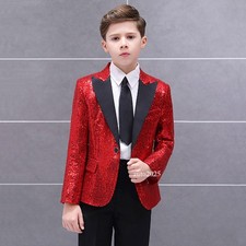 Boys Kids Children Sequin Suit Jacket Dance Party Show Costume Dancewear Casual