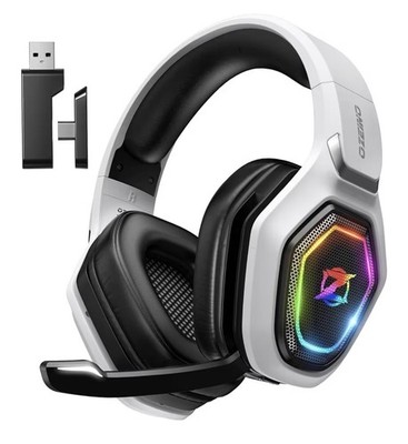 Gaming Headset 2.4GHz White RGB Surround Noise Cancelling Ozeino QW810 Wireless