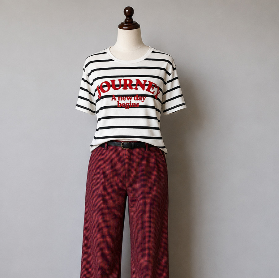 Stradivarius Cream Stripe Slogan Tee T Size M 12 Casual Chic Breton Top Woman's