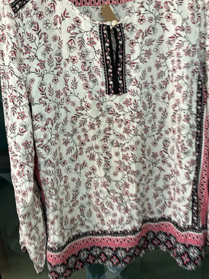 Blusa J. Jill Rosa Negra Floral Damas Manga Larga - Talla XL Foto 3 de 4