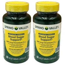 2X Spring Valley Advanced Blood Sugar, 500mg Chromium, 60 Vegetarian Capsules