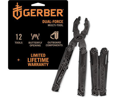 Gerber Dual Force Multi-Tool 12-in-1 Black Pliers Heavy Duty + Sheath NEW
