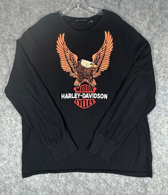 Harley Davidson Mens Graphic T Shirt Long Sleve XXL Slim Black Eagle Logo