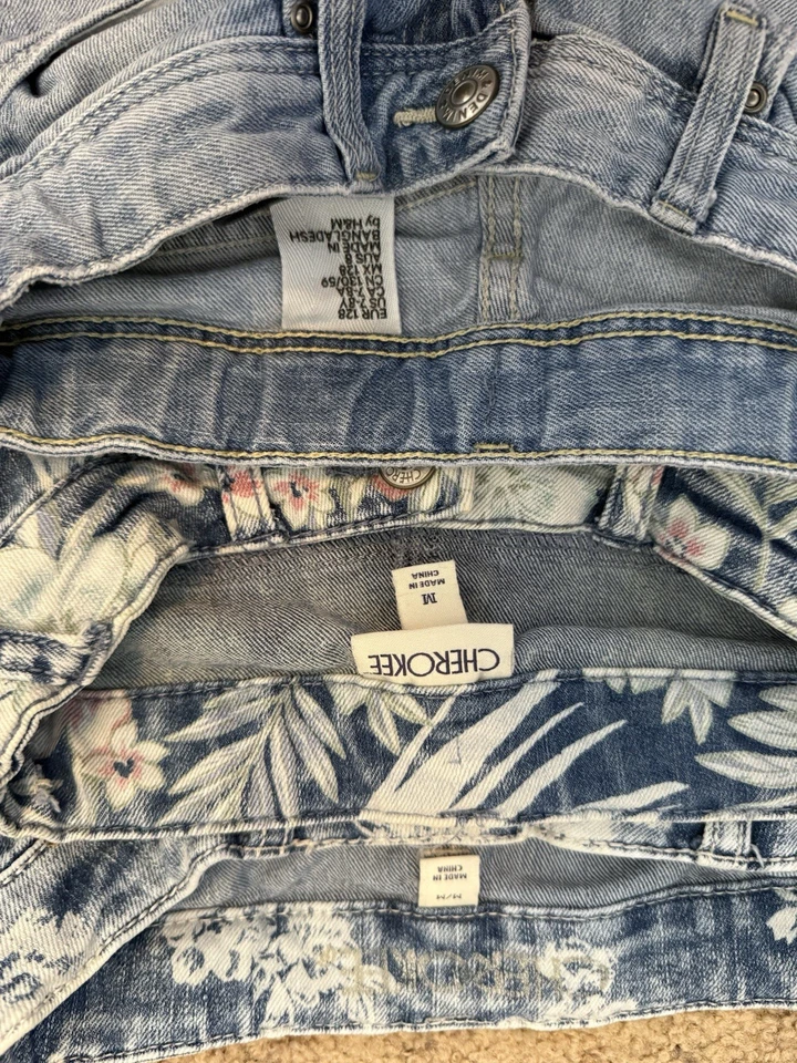 批量 3 件 H&M 切诺基 可调腰部弹力女孩牛仔短裤 尺寸 M 7/8 — 第 3/3 张图片