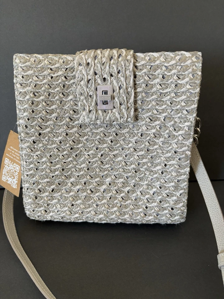 Bolso Bandolera Eric Javits Amalfi Paja Cartera-Gris Nuevo con Etiquetas $350 Foto 3 de 4