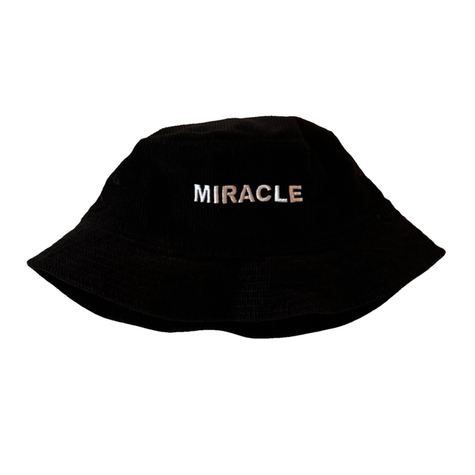 Nahmias Miracle Black Corduroy Cotton Bucket Hat White Embroidered COZY VIBE